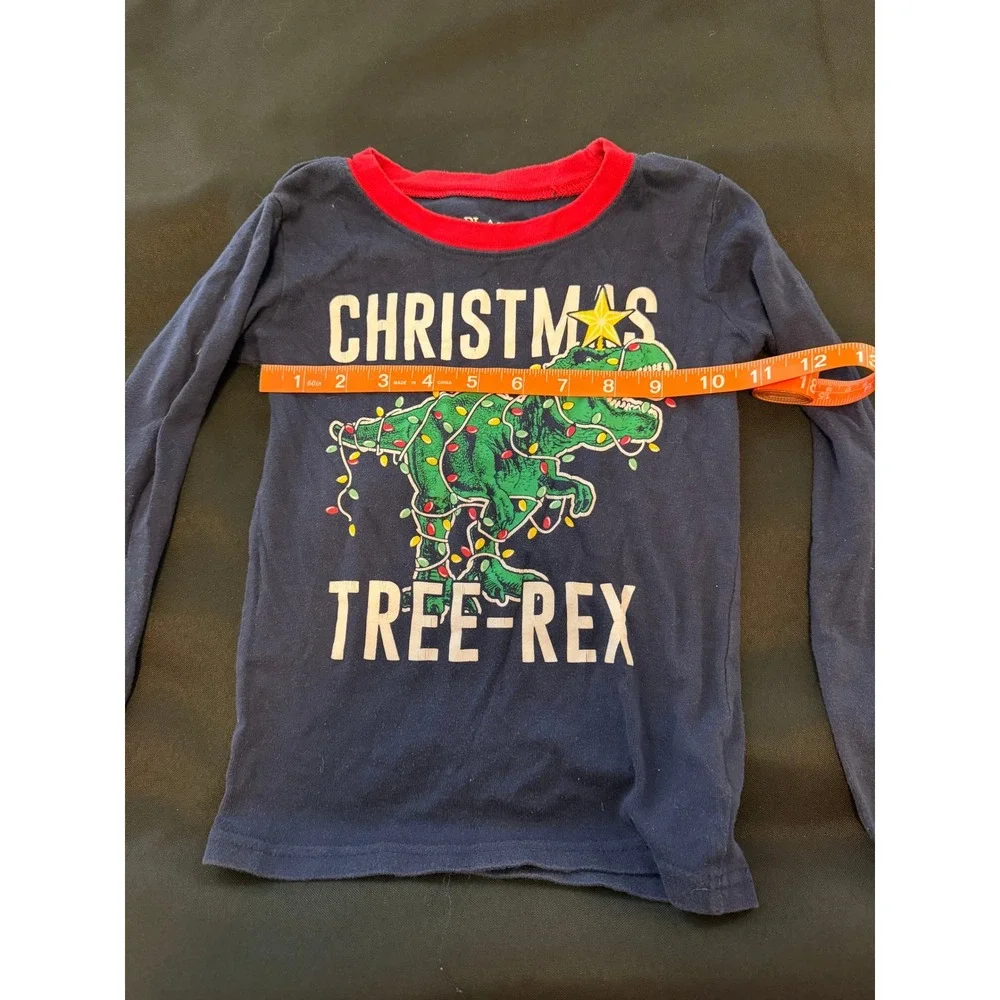 Childrens Place Boys Navy Blue Christmas Tree-Rex Dinosaur Long Sleeve Shirt 6